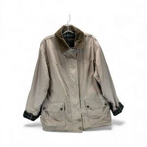 Vtg Barn Coat Women’s XL Tan Canvas Corduroy Collar Plaid Lined Utility Pockets